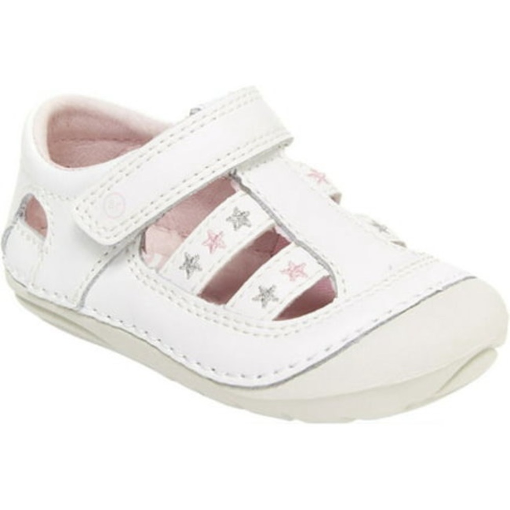 Size 3 Baby Stride Rite White and Silver Baby Walker Shoes
